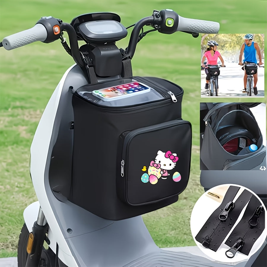 1pc Hello Kitty Electric Bicycle Motorcycle Helmet Bag, Portable Front Bike Bag, Large Capacity Storage Organizer with Adjustable Shoulder Strap, Durable Commuting Travel Saddle Bag—Ideal Gift for Riders, Comfortable Essential Bicycle Accessory