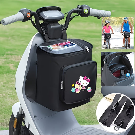 1pc Hello Kitty Electric Bicycle Motorcycle Helmet Bag, Portable Front Bike Bag, Large Capacity Storage Organizer with Adjustable Shoulder Strap, Durable Commuting Travel Saddle Bag—Ideal Gift for Riders, Comfortable Essential Bicycle Accessory