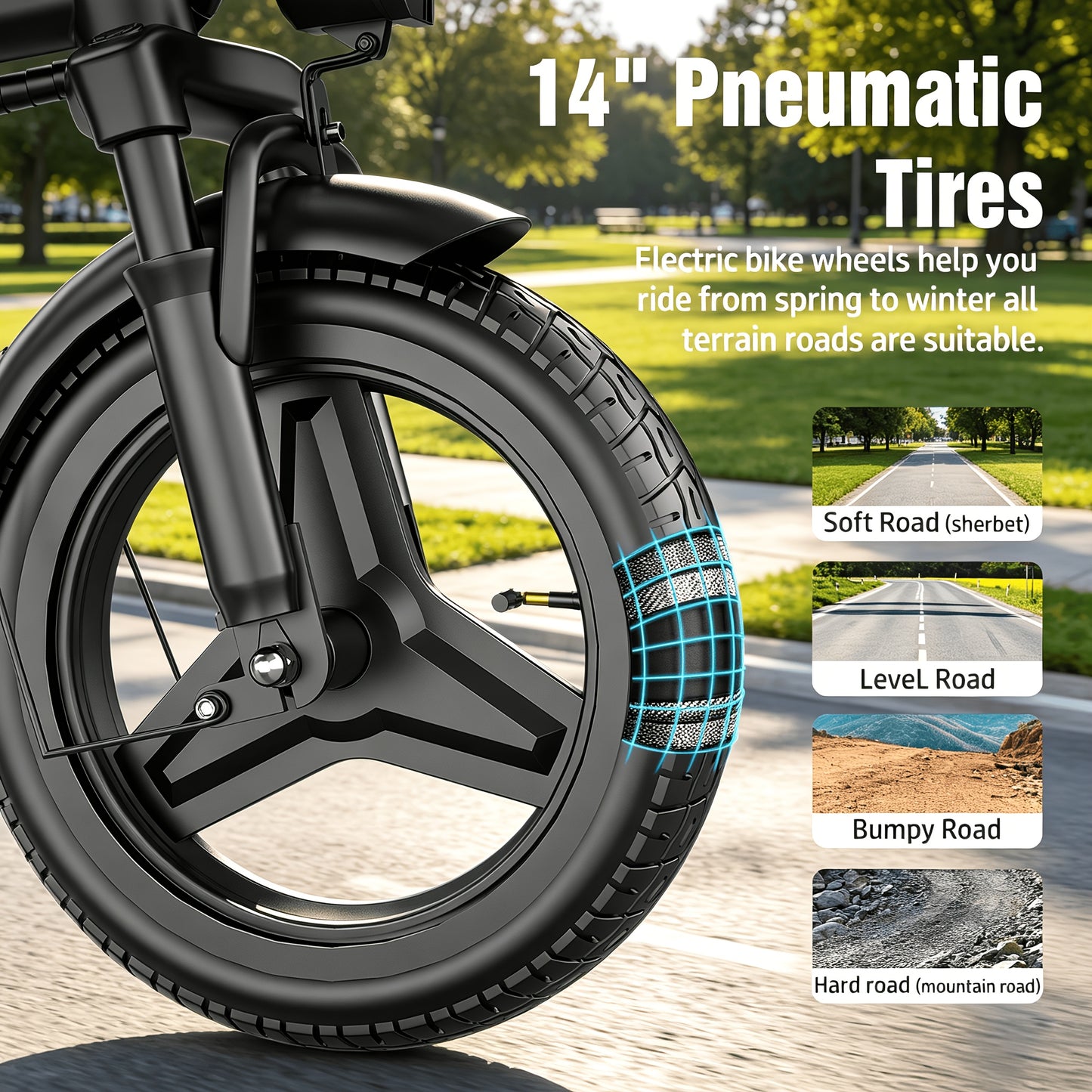 Electric Bike with 48V Battery & Brushless Motor, 15-25 MPH Folding E-Bike for Adults, Lightweight Commuter E-Bike with Removable Lithium Battery, 14-Inch Wheels, 25-Mile Range, Electric Bicycle for Teens & Commuters