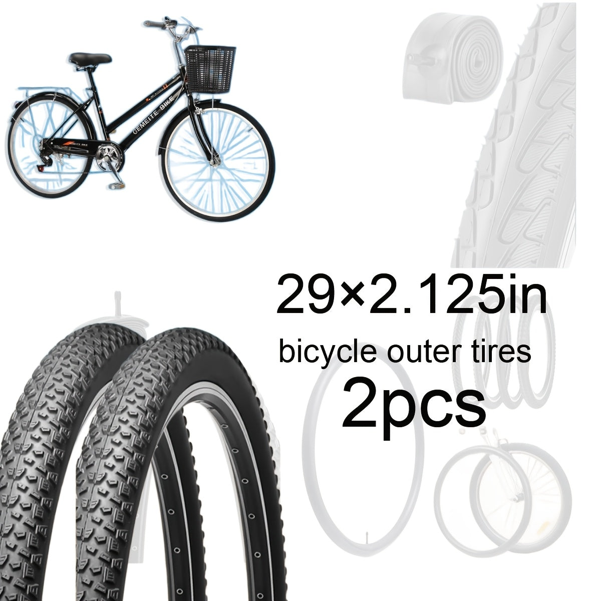 2pcs 26x2.35in\u002F 29x2.125in Multi-Size Bike Outer Skins, Quick Setup, Easy Install, Enduro Freeride Gravel Riding Hardware, Reinforced Structure, Ultimate Gripping Power, Sturdy Layer, Commuter Transport Rubber Bicycle Tire Replacement Accessories