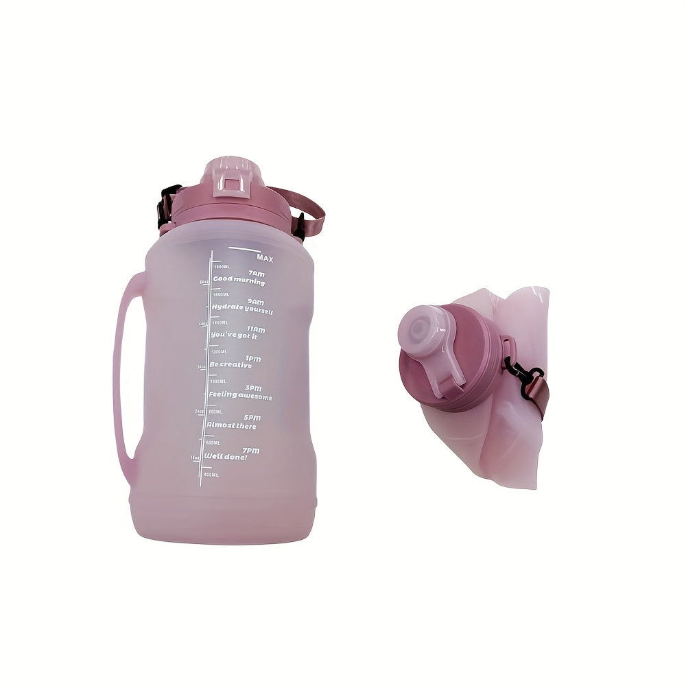 2L Collapsible Water Bottle - Foldable Silicone Travel Water Bottle with Motivational Times to Drink - with Straw