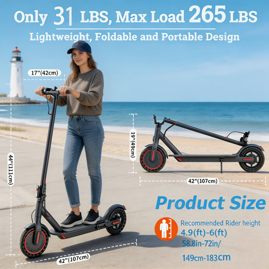 350W Motor Foldable Electric Scooter for Adults, 8.5 Inch Anti-Slip Solid Tyres, 19MPH Max Speed & 3 Speed Modes, New Upgraded Version with Reinforced Brake System, Stable Riding, Durable Aluminum Alloy Body, Ultra Comfortable Commuter E-Scooter
