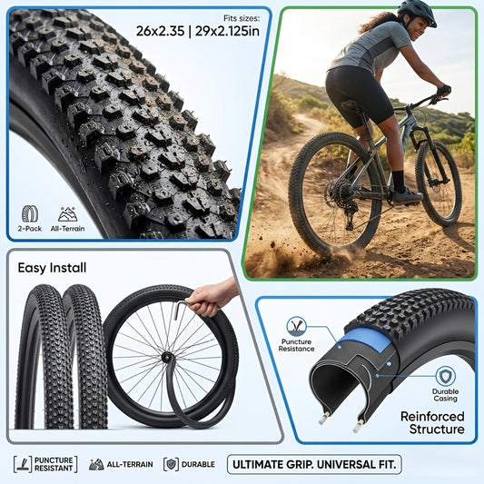 2pcs 26x2.35in\u002F 29x2.125in Multi-Size Bike Outer Skins, Quick Setup, Easy Install, Enduro Freeride Gravel Riding Hardware, Reinforced Structure, Ultimate Gripping Power, Sturdy Layer, Commuter Transport Rubber Bicycle Tire Replacement Accessories