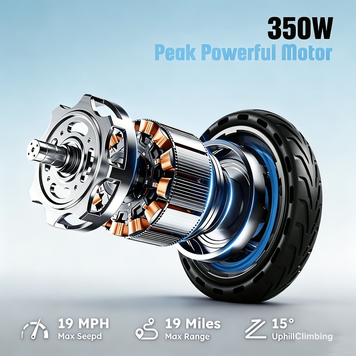350W Motor Foldable Electric Scooter for Adults, 8.5 Inch Anti-Slip Solid Tyres, 19MPH Max Speed & 3 Speed Modes, New Upgraded Version with Reinforced Brake System, Stable Riding, Durable Aluminum Alloy Body, Ultra Comfortable Commuter E-Scooter