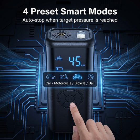 Wireless Tire Inflator, Portable Air Compressor with Dual Digital Displays, 150PSI Portable Tire Pump with Pressure Relief and Gauge, Suitable for Cars, Motorcycles, and Bicycles