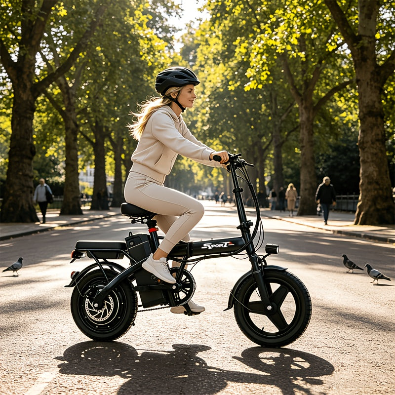 Adult Folding E-bike Equipped with A 500W Peak-power Motor, A 48V 6AH Removable Battery, And 14-inch Tires-a Portable And Compact E-bike That's Perfect for Urban Commuting