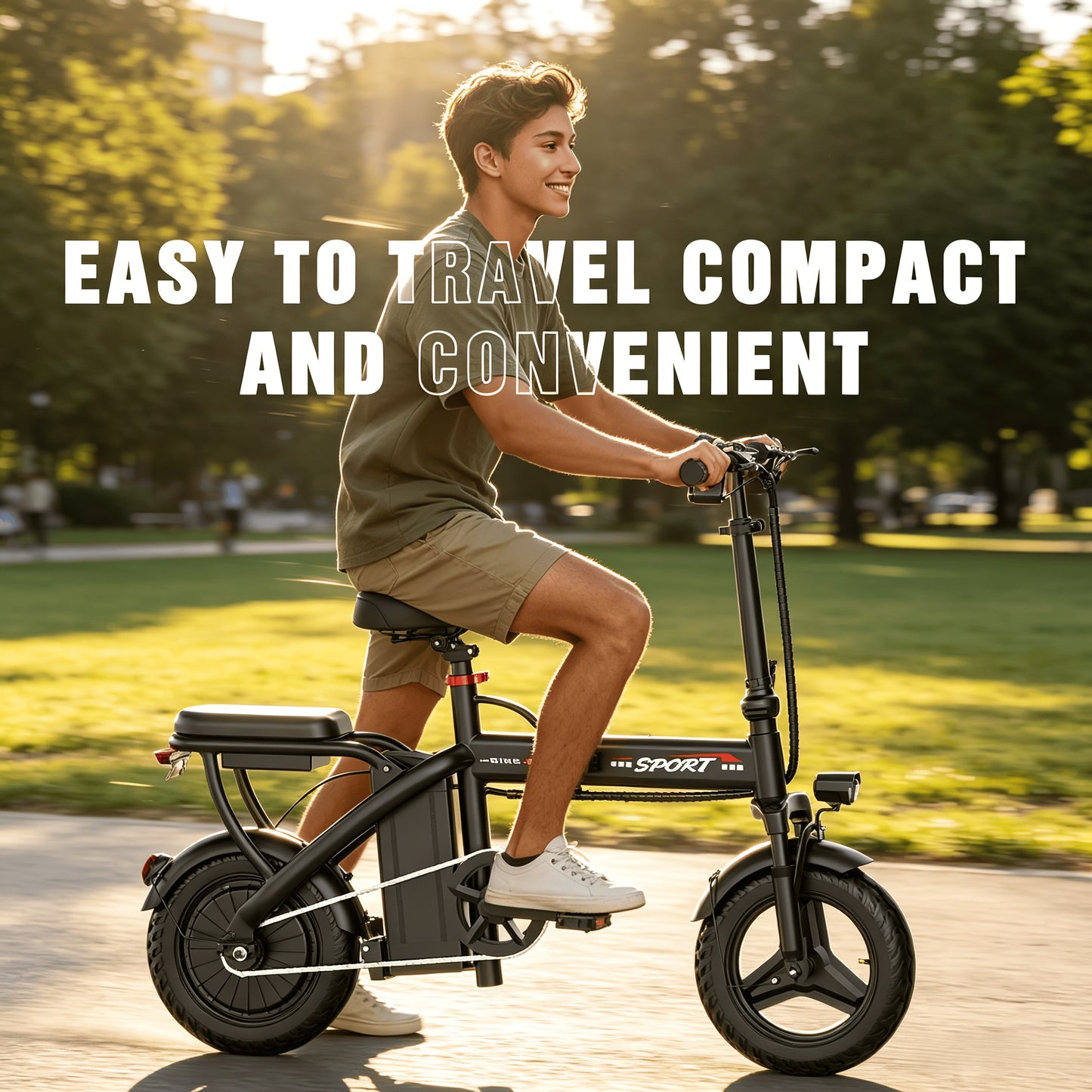Electric Bike with 48V Battery & Brushless Motor, 15-25 MPH Folding E-Bike for Adults, Lightweight Commuter E-Bike with Removable Lithium Battery, 14-Inch Wheels, 25-Mile Range, Electric Bicycle for Teens & Commuters