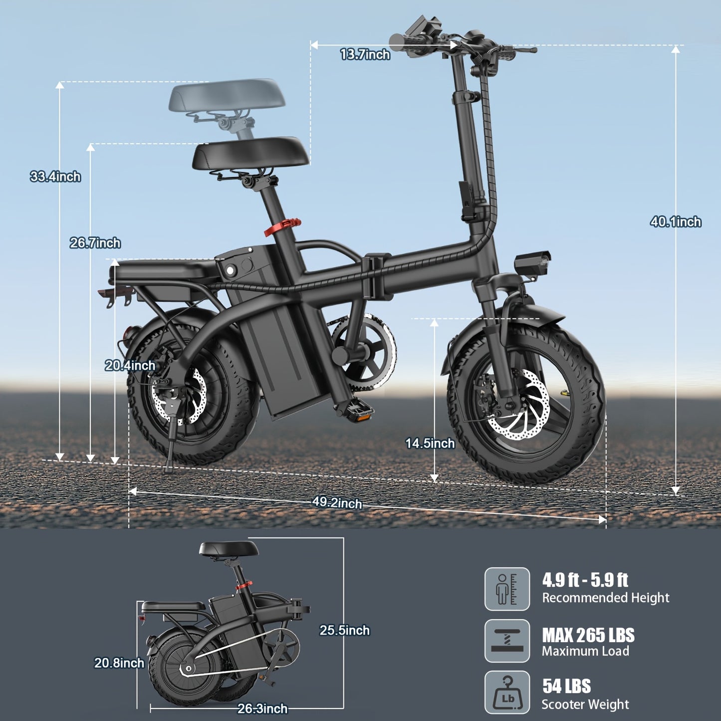 Adult Folding E-bike Equipped with A 500W Peak-power Motor, A 48V 6AH Removable Battery, And 14-inch Tires-a Portable And Compact E-bike That's Perfect for Urban Commuting