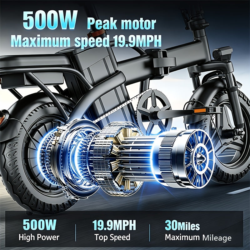 Adult Folding E-bike Equipped with A 500W Peak-power Motor, A 48V 6AH Removable Battery, And 14-inch Tires-a Portable And Compact E-bike That's Perfect for Urban Commuting