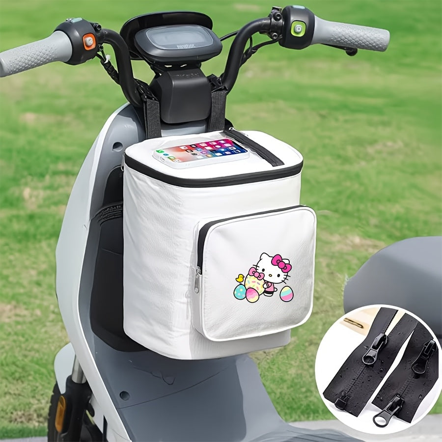 1pc Hello Kitty Electric Bicycle Motorcycle Helmet Bag, Portable Front Bike Bag, Large Capacity Storage Organizer with Adjustable Shoulder Strap, Durable Commuting Travel Saddle Bag—Ideal Gift for Riders, Comfortable Essential Bicycle Accessory