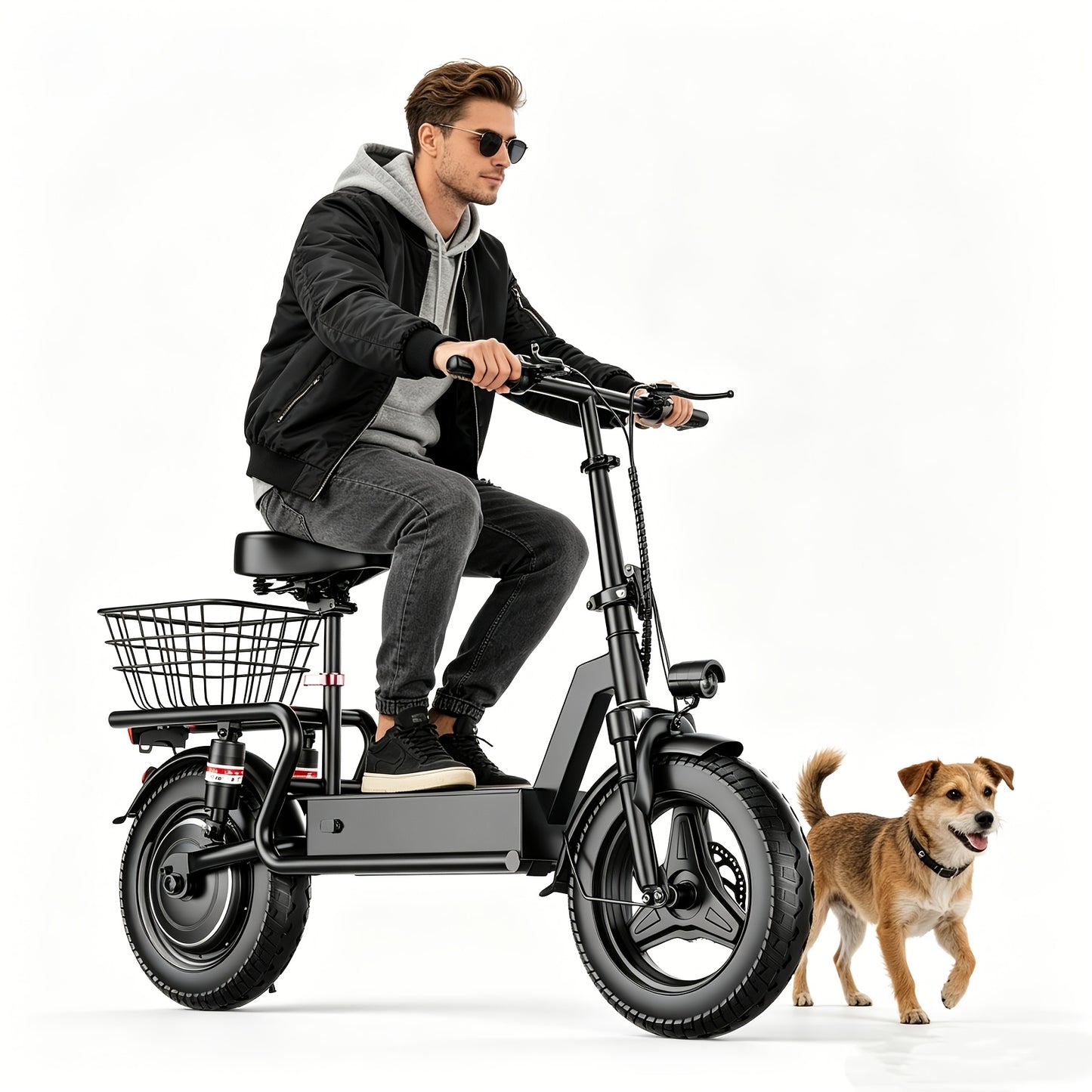 Commuter Electric Scooter with Seat, 54.6V 16.5Ah Electric Scooter with Detachable Basket, Shopping Cart & Grocery Cart & Multi-Purpose Cargo Scooter, Large Capacity Battery for 35 Miles Long Range, New Smart Throttle with 3 Speed Levels