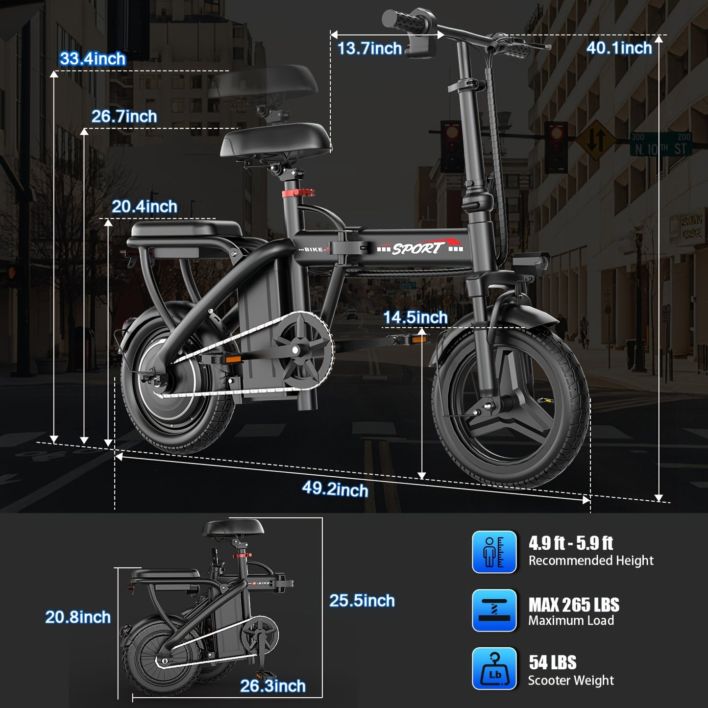 Folding Electric Bicycle, Peak Power 500 Watts, 20 Miles\u002FHour Brushless Motor, 14-Inch Tires, 48-Volt 10 Ampere-Hour Detachable Battery, Adult Electric Bicycle, Electric Bicycle, Suitable for Urban Commuting, Is The Best Choice for a Gift