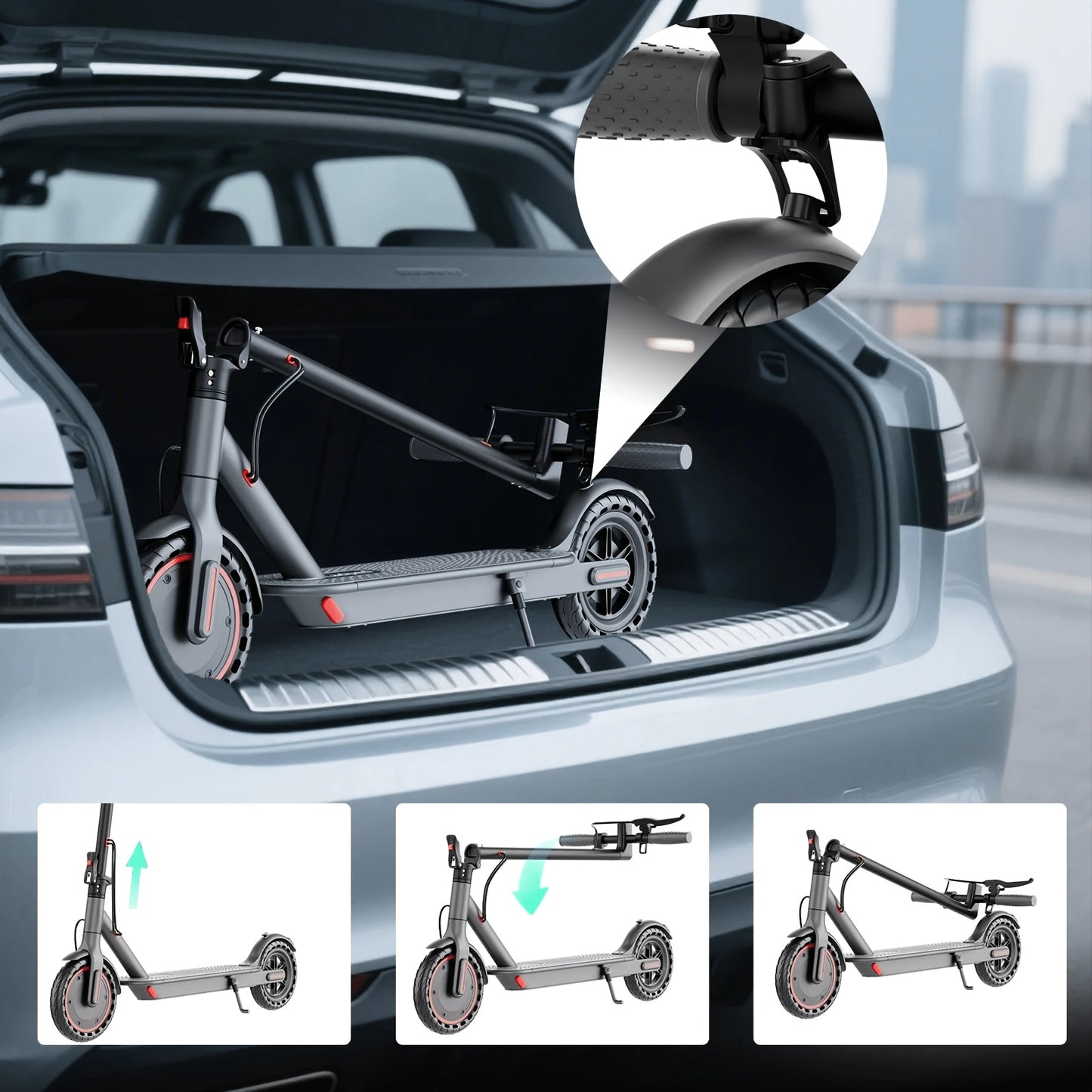 350W Motor Foldable Electric Scooter for Adults, 8.5 Inch Anti-Slip Solid Tyres, 19MPH Max Speed & 3 Speed Modes, New Upgraded Version with Reinforced Brake System, Stable Riding, Durable Aluminum Alloy Body, Ultra Comfortable Commuter E-Scooter