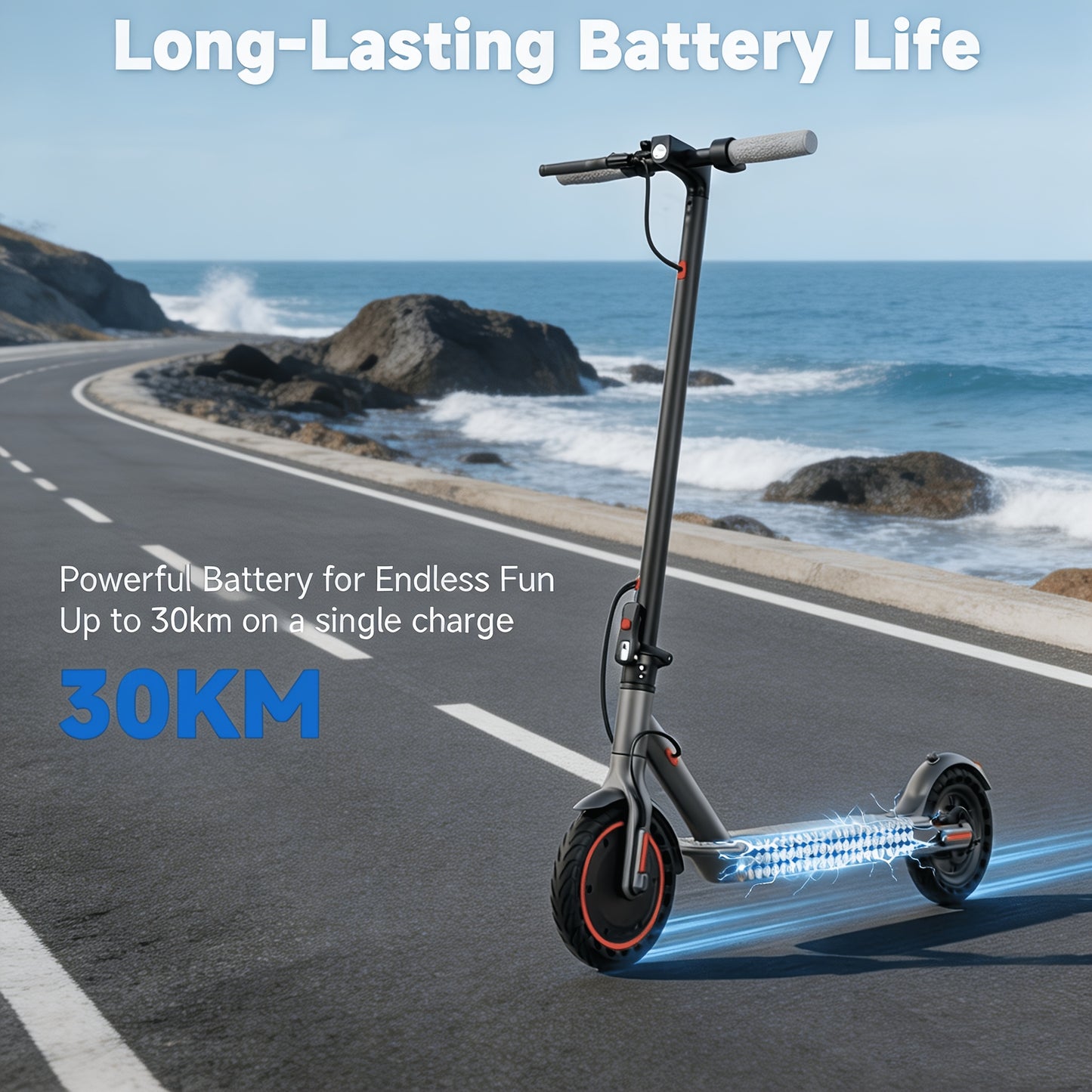350W Motor Foldable Electric Scooter for Adults, 8.5 Inch Anti-Slip Solid Tyres, 19MPH Max Speed & 3 Speed Modes, New Upgraded Version with Reinforced Brake System, Stable Riding, Durable Aluminum Alloy Body, Ultra Comfortable Commuter E-Scooter