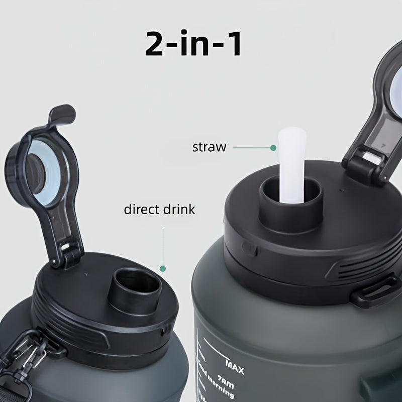 2L Collapsible Water Bottle - Foldable Silicone Travel Water Bottle with Motivational Times to Drink - with Straw