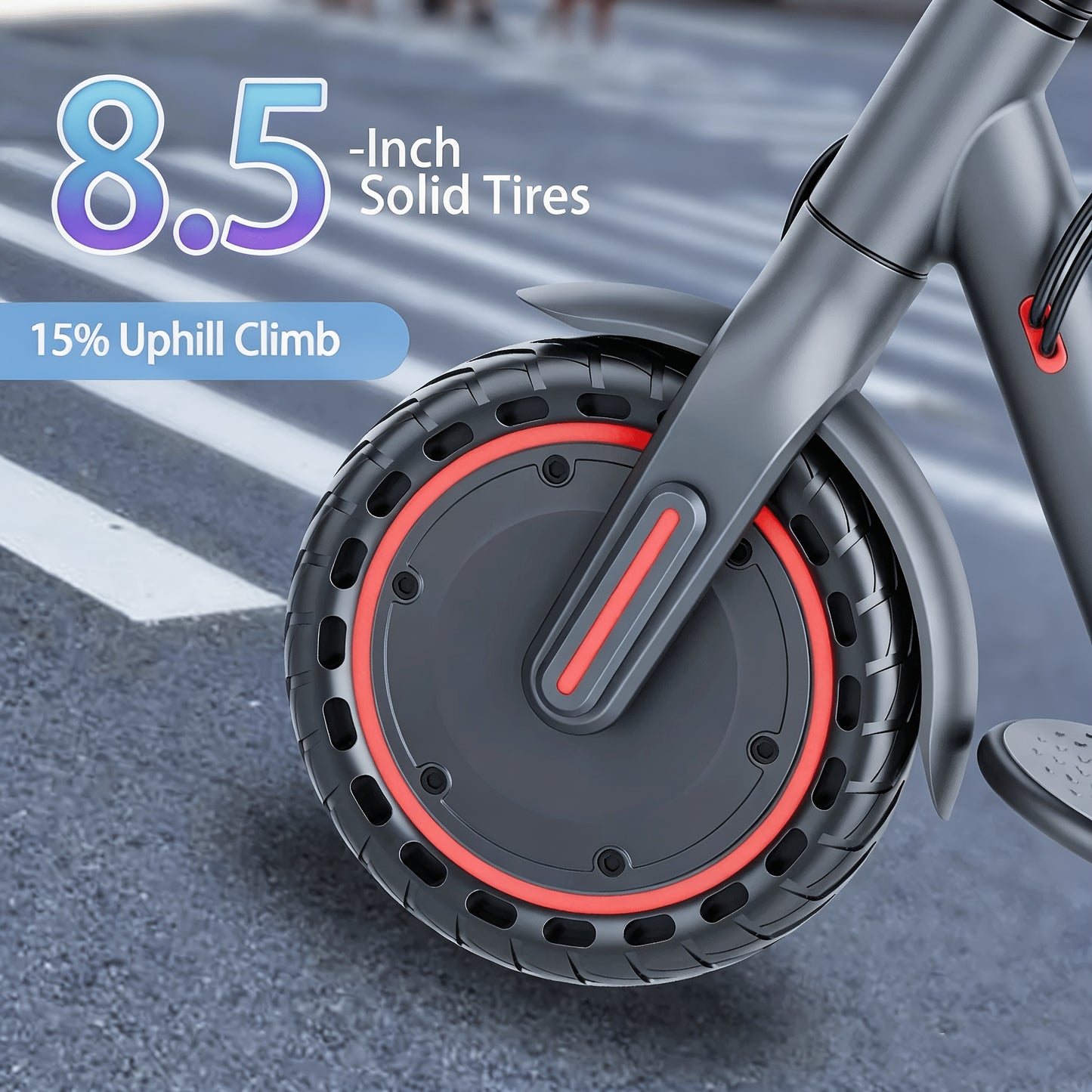 350W Motor Foldable Electric Scooter for Adults, 8.5 Inch Anti-Slip Solid Tyres, 19MPH Max Speed & 3 Speed Modes, New Upgraded Version with Reinforced Brake System, Stable Riding, Durable Aluminum Alloy Body, Ultra Comfortable Commuter E-Scooter
