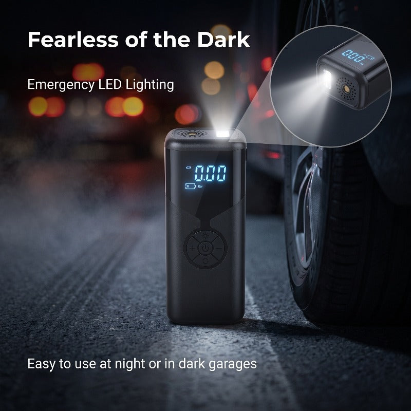 Wireless Tire Inflator, Portable Air Compressor with Dual Digital Displays, 150PSI Portable Tire Pump with Pressure Relief and Gauge, Suitable for Cars, Motorcycles, and Bicycles