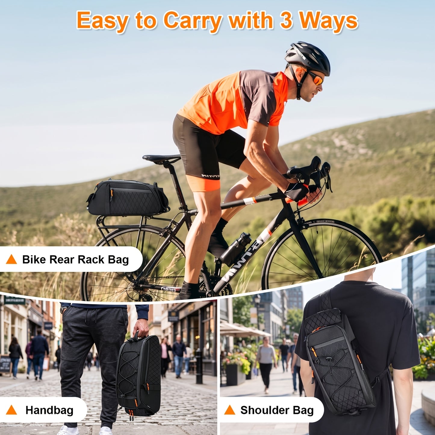 2.64gal Bike Frame Bag for MTB & Road Bikes, Reflective Cycling Tool Storage Rear Rack Bag, Convertible Camera Shoulder Hard-Shell Rear Bag, Perfect for Commuters, Short & Long-Distance Cyclists, And Cycling Photography Fans