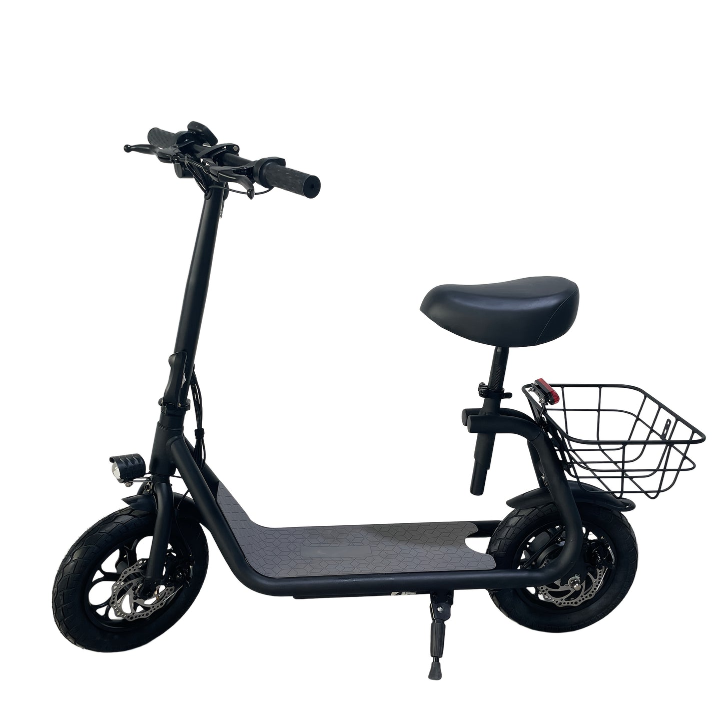 Electric Scooter, with A Foldable Front Frame for Easy Storage, A Rear Cargo Basket, A 36V 7.8Ah Battery, A Top Speed Of 30 Km\u002Fh, Three-speed Adjustment, A Comfortable Seat, Anti-slip Deck, And A Front Light. Suitable for Various Usage Scenarios.