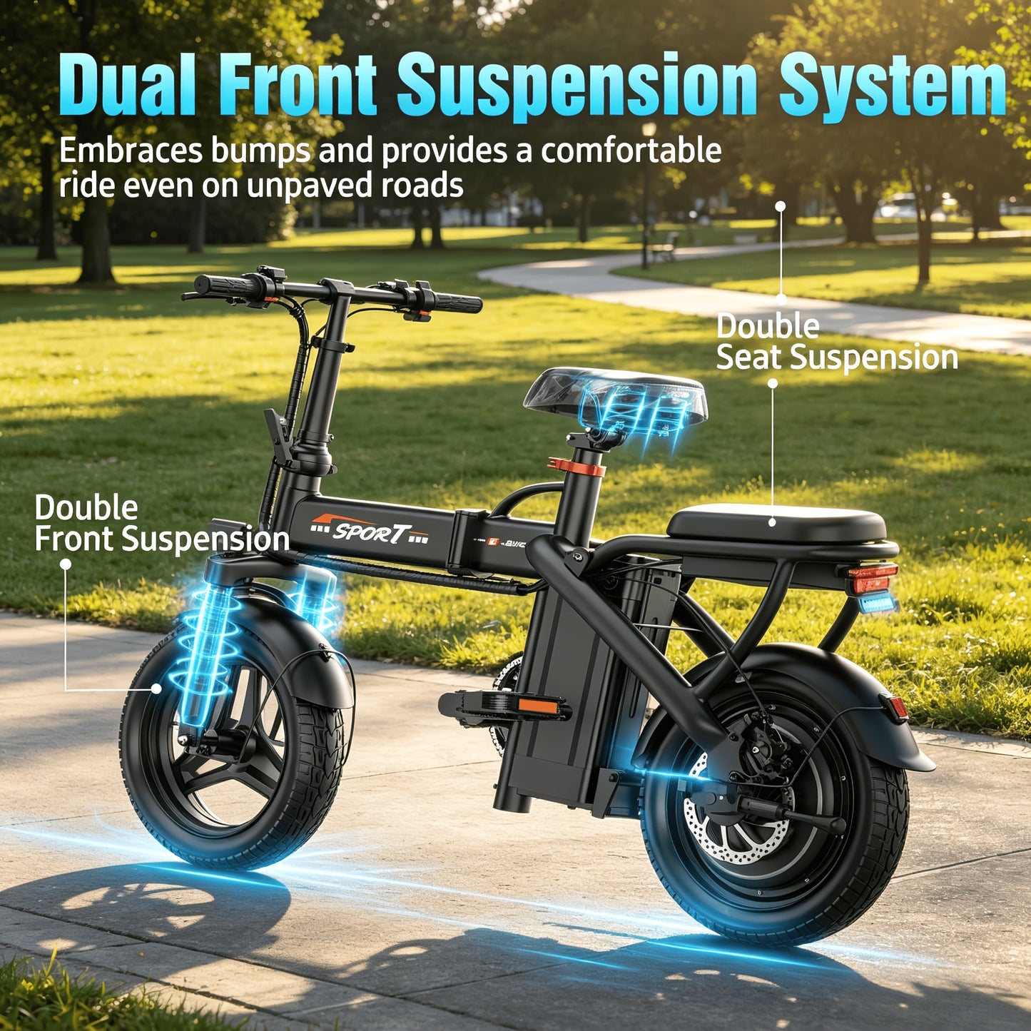 Electric Bike with 48V Battery & Brushless Motor, 15-25 MPH Folding E-Bike for Adults, Lightweight Commuter E-Bike with Removable Lithium Battery, 14-Inch Wheels, 25-Mile Range, Electric Bicycle for Teens & Commuters