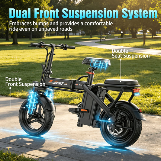 Electric Bike with 48V Battery & Brushless Motor, 15-25 MPH Folding E-Bike for Adults, Lightweight Commuter E-Bike with Removable Lithium Battery, 14-Inch Wheels, 25-Mile Range, Electric Bicycle for Teens & Commuters