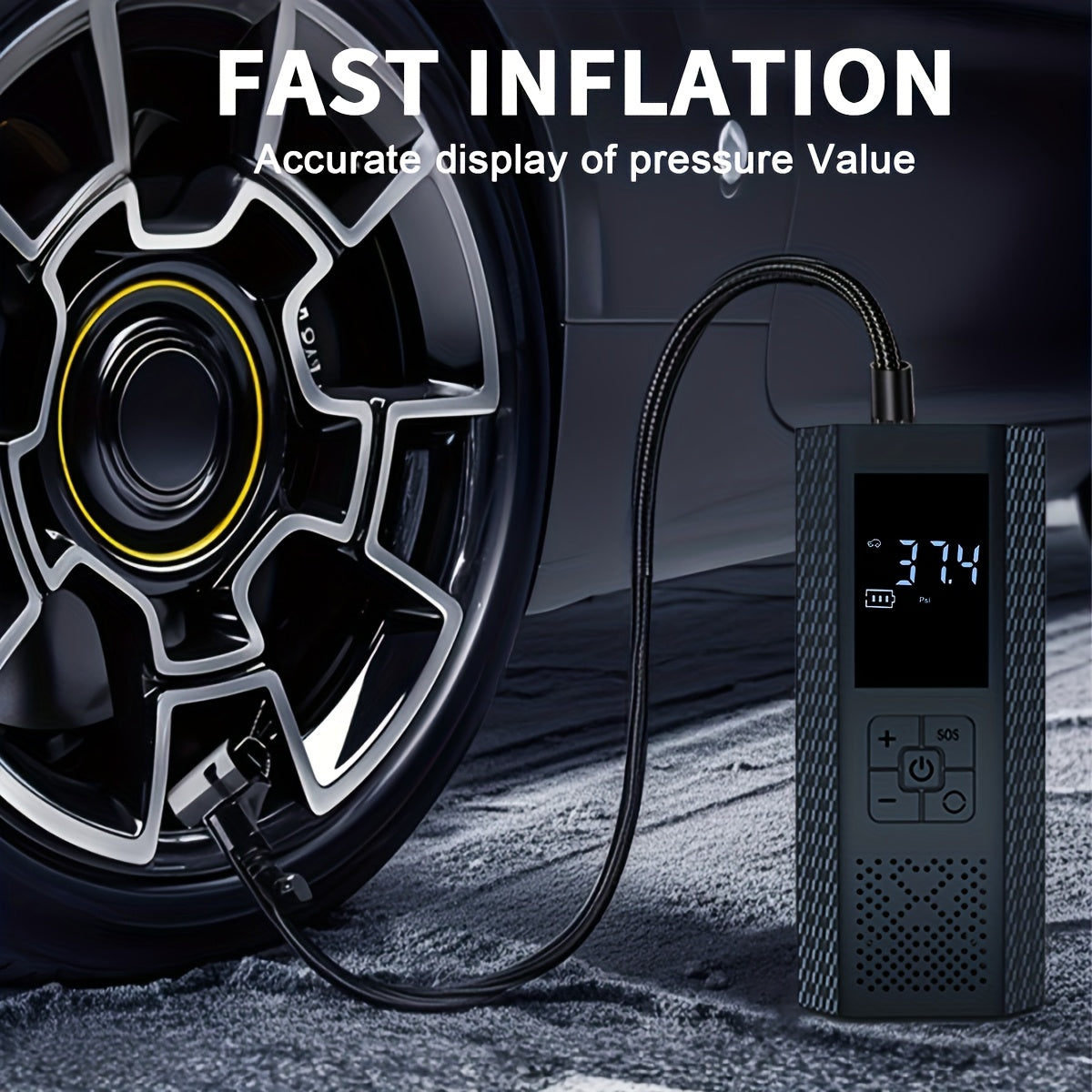 150PSI Portable Air Compressor 3X Faster Portable Air Compressor | 150PSI, Tire Pressure Gauge, LED Display, One-Touch Smart Cordless Tire Inflator, USB-Powered, Rechargeable Battery
