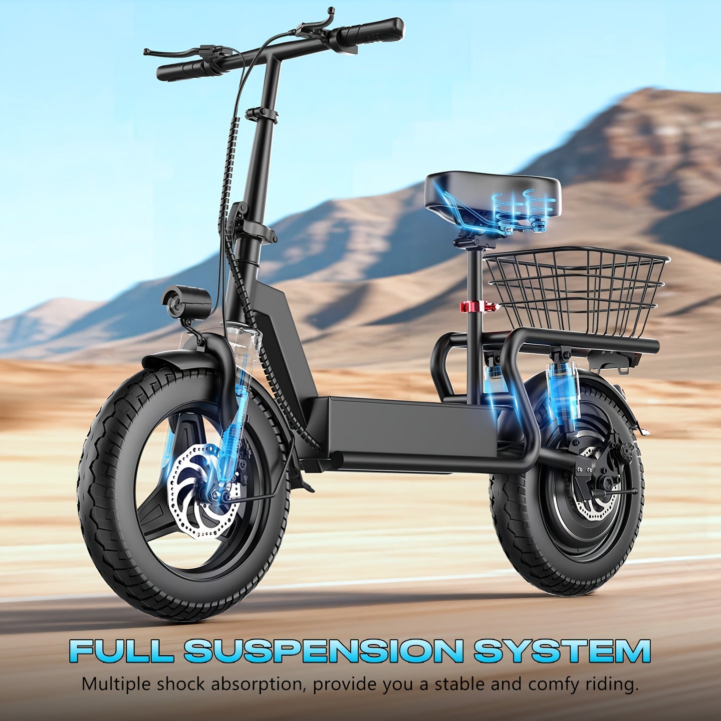 Commuter Electric Scooter with Seat, 54.6V 16.5Ah Electric Scooter with Detachable Basket, Shopping Cart & Grocery Cart & Multi-Purpose Cargo Scooter, Large Capacity Battery for 35 Miles Long Range, New Smart Throttle with 3 Speed Levels
