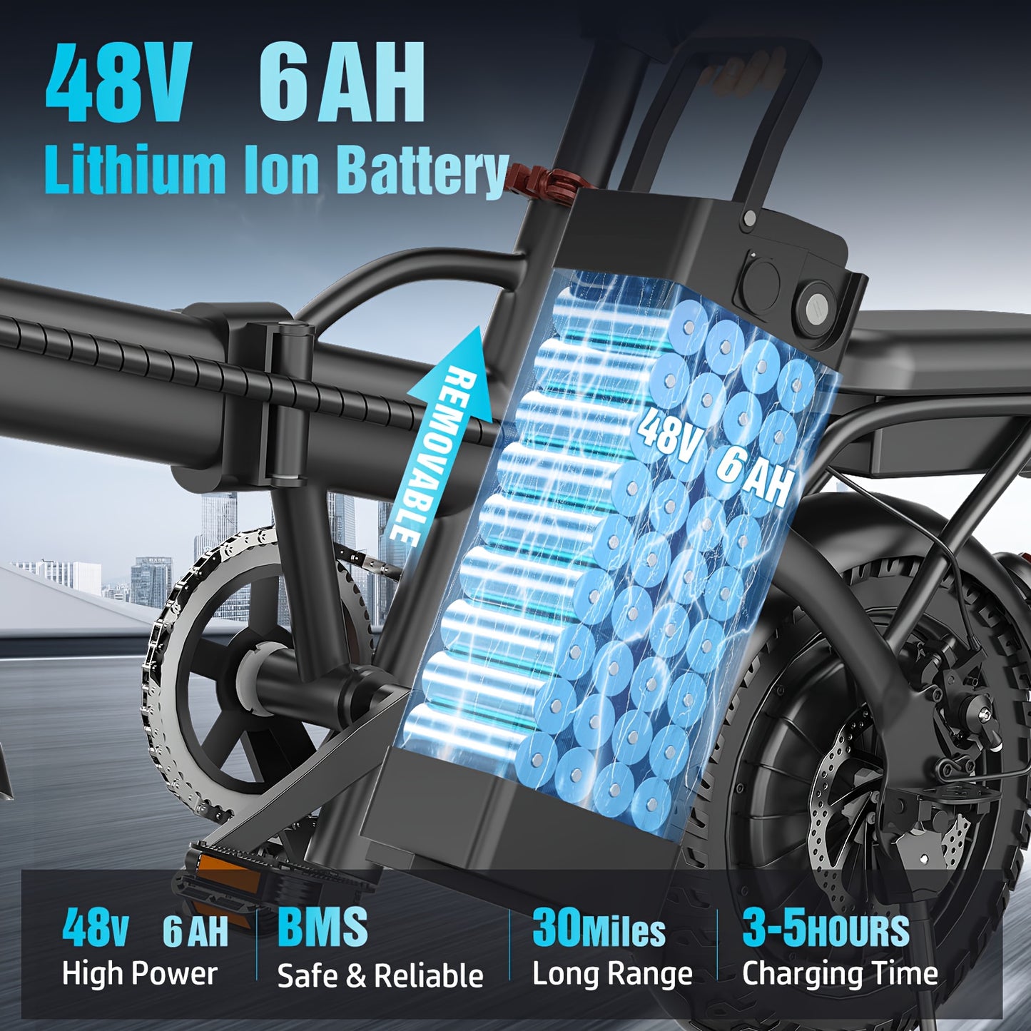 Adult Folding E-bike Equipped with A 500W Peak-power Motor, A 48V 6AH Removable Battery, And 14-inch Tires-a Portable And Compact E-bike That's Perfect for Urban Commuting