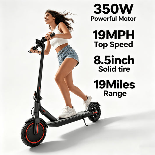 350W Motor Foldable Electric Scooter for Adults, 8.5 Inch Anti-Slip Solid Tyres, 19MPH Max Speed & 3 Speed Modes, New Upgraded Version with Reinforced Brake System, Stable Riding, Durable Aluminum Alloy Body, Ultra Comfortable Commuter E-Scooter