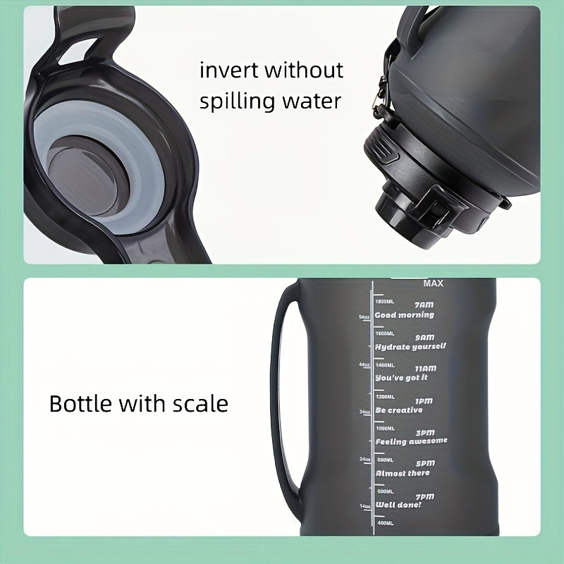 2L Collapsible Water Bottle - Foldable Silicone Travel Water Bottle with Motivational Times to Drink - with Straw