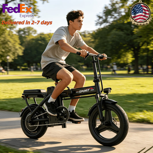 Electric Bike with 48V Battery & Brushless Motor, 15-25 MPH Folding E-Bike for Adults, Lightweight Commuter E-Bike with Removable Lithium Battery, 14-Inch Wheels, 25-Mile Range, Electric Bicycle for Teens & Commuters