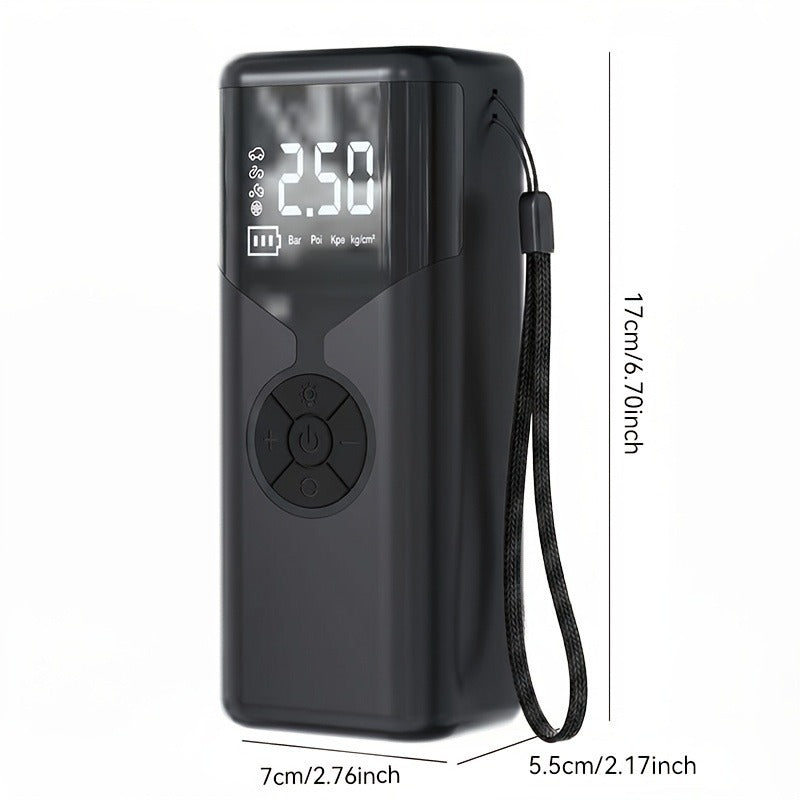 Wireless Tire Inflator, Portable Air Compressor with Dual Digital Displays, 150PSI Portable Tire Pump with Pressure Relief and Gauge, Suitable for Cars, Motorcycles, and Bicycles