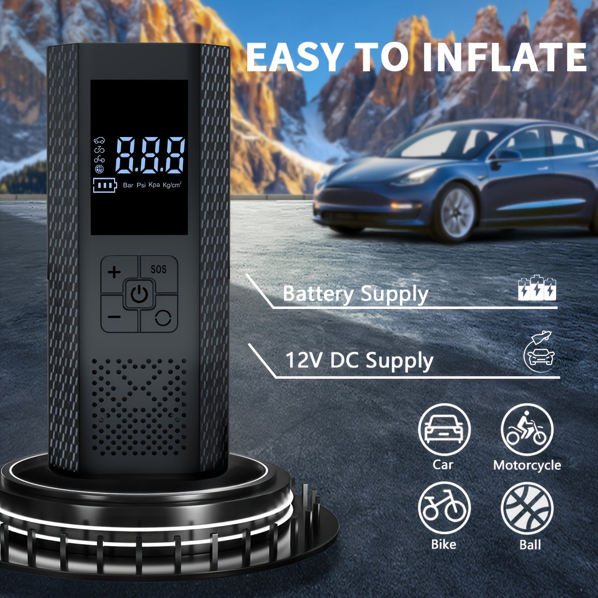 150PSI Portable Air Compressor 3X Faster Portable Air Compressor | 150PSI, Tire Pressure Gauge, LED Display, One-Touch Smart Cordless Tire Inflator, USB-Powered, Rechargeable Battery