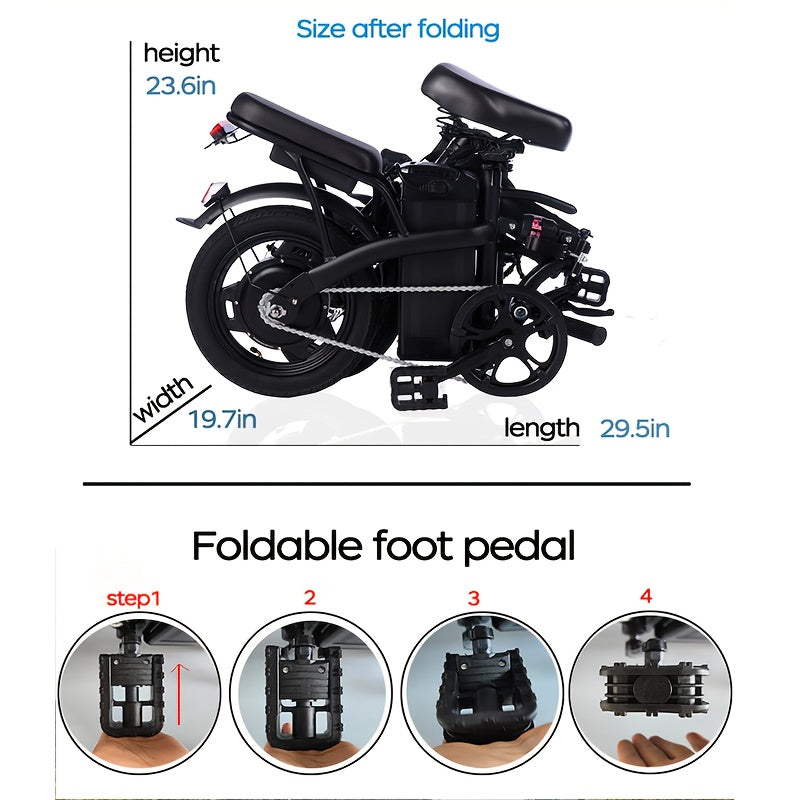 Electric Bike 48V Battery, Brushless Motor, 15-20MPH, Folding Electric Bicycle for Adults, Lightweight Commuter E-Bike with Removable Lithium Battery, Suitable for Urban Commuting, The Best Choice for A Gift, Easy Assemble, Portable Compact Design