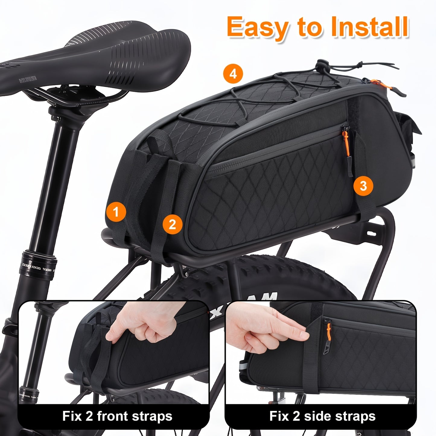 2.64gal Bike Frame Bag for MTB & Road Bikes, Reflective Cycling Tool Storage Rear Rack Bag, Convertible Camera Shoulder Hard-Shell Rear Bag, Perfect for Commuters, Short & Long-Distance Cyclists, And Cycling Photography Fans