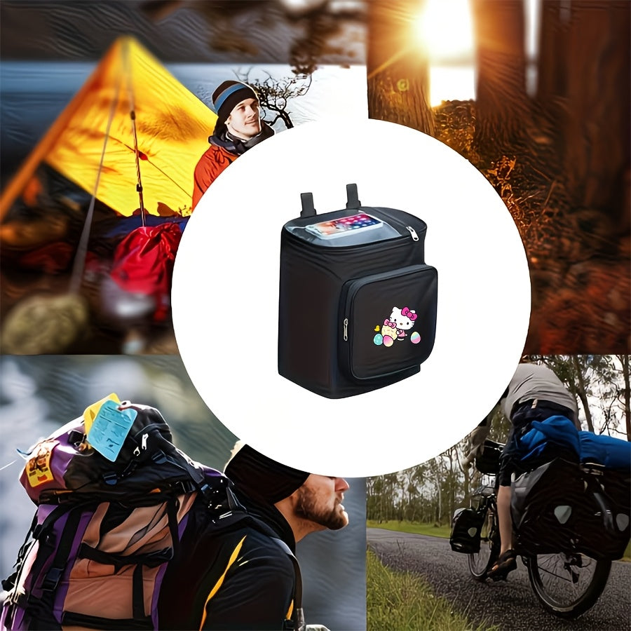 1pc Hello Kitty Electric Bicycle Motorcycle Helmet Bag, Portable Front Bike Bag, Large Capacity Storage Organizer with Adjustable Shoulder Strap, Durable Commuting Travel Saddle Bag—Ideal Gift for Riders, Comfortable Essential Bicycle Accessory