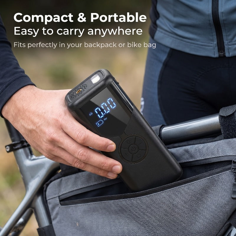 Wireless Tire Inflator, Portable Air Compressor with Dual Digital Displays, 150PSI Portable Tire Pump with Pressure Relief and Gauge, Suitable for Cars, Motorcycles, and Bicycles