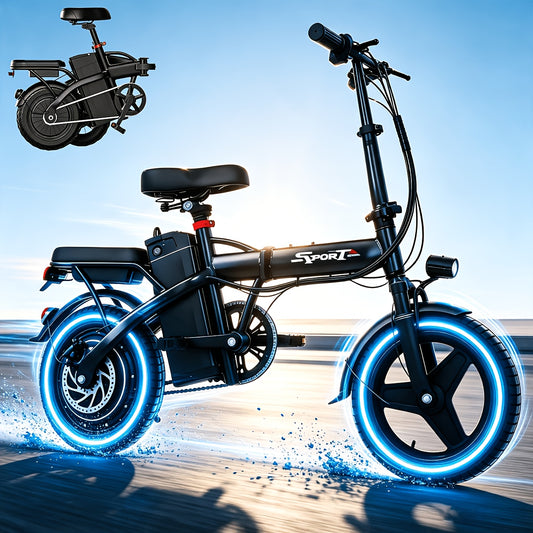 Adult Folding E-bike Equipped with A 500W Peak-power Motor, A 48V 6AH Removable Battery, And 14-inch Tires-a Portable And Compact E-bike That's Perfect for Urban Commuting