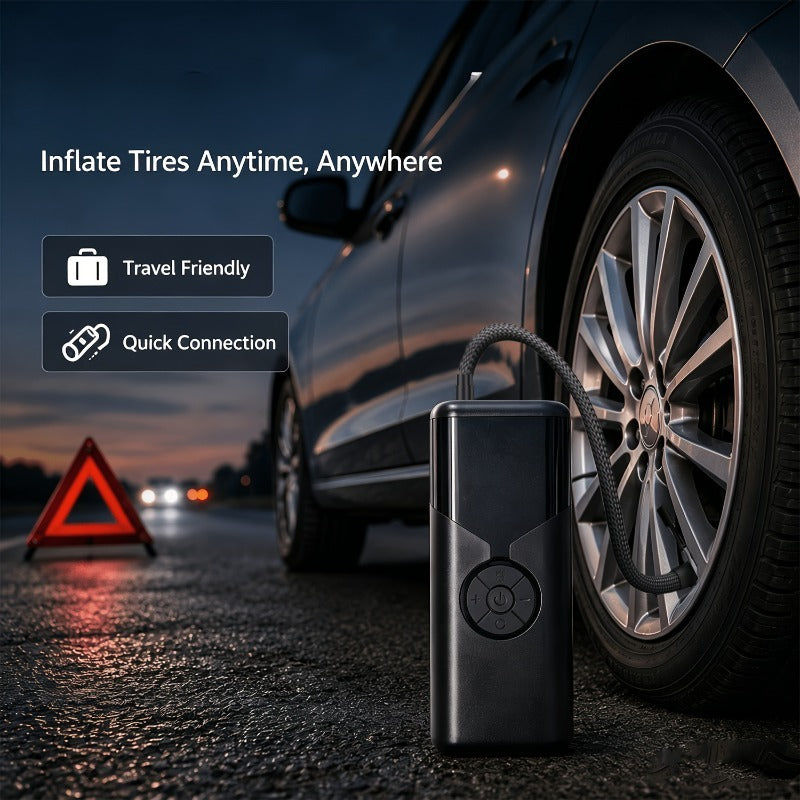 Wireless Tire Inflator, Portable Air Compressor with Dual Digital Displays, 150PSI Portable Tire Pump with Pressure Relief and Gauge, Suitable for Cars, Motorcycles, and Bicycles