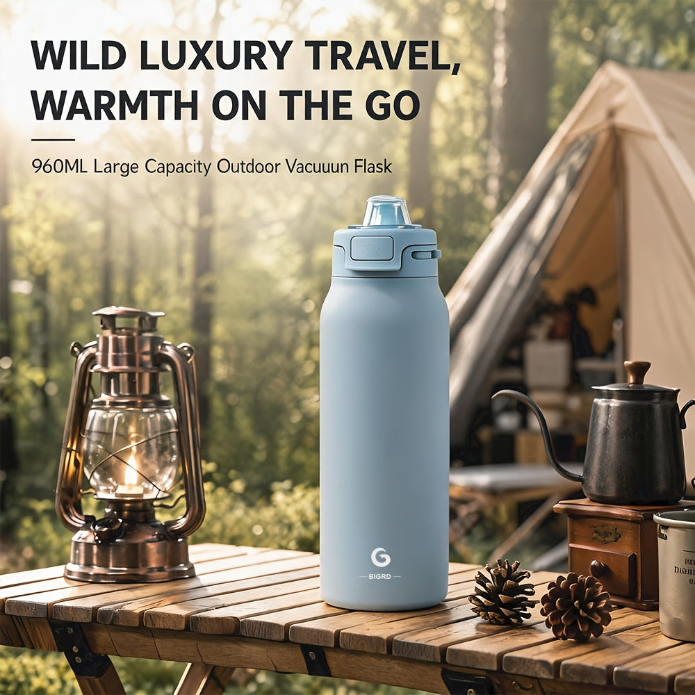 Insulated Water Bottle BIGRD 960ml Large-capacity Insulated Water Bottle, Double-layer Vacuum Leak-proof Drinking Bottle, Reusable Travel Cup, Suitable for Outdoor Sports and Daily Use