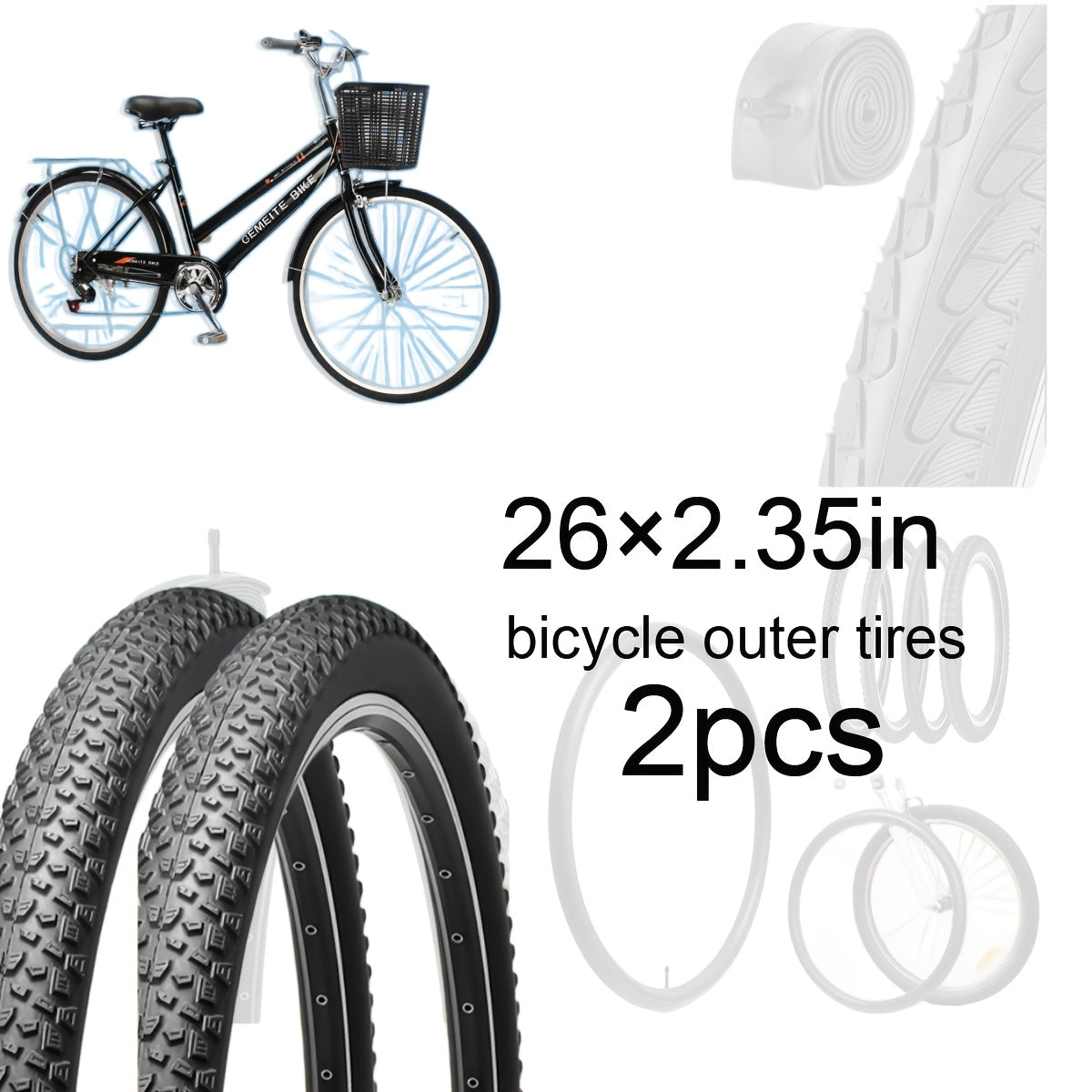 2pcs 26x2.35in\u002F 29x2.125in Multi-Size Bike Outer Skins, Quick Setup, Easy Install, Enduro Freeride Gravel Riding Hardware, Reinforced Structure, Ultimate Gripping Power, Sturdy Layer, Commuter Transport Rubber Bicycle Tire Replacement Accessories
