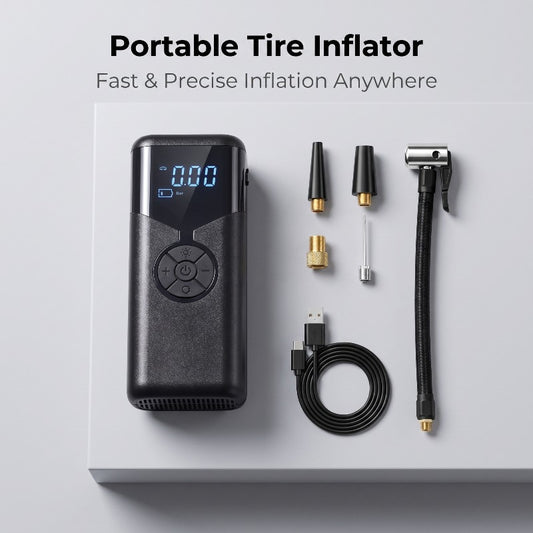 Wireless Tire Inflator, Portable Air Compressor with Dual Digital Displays, 150PSI Portable Tire Pump with Pressure Relief and Gauge, Suitable for Cars, Motorcycles, and Bicycles
