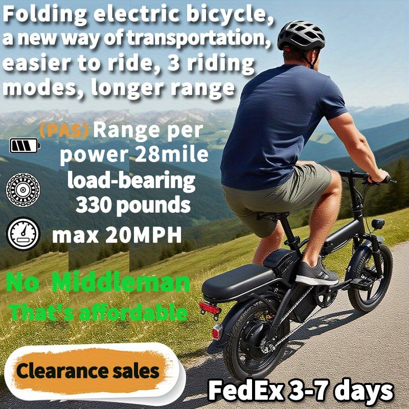 Electric Bike 48V Battery, Brushless Motor, 15-20MPH, Folding Electric Bicycle for Adults, Lightweight Commuter E-Bike with Removable Lithium Battery, Suitable for Urban Commuting, The Best Choice for A Gift, Easy Assemble, Portable Compact Design