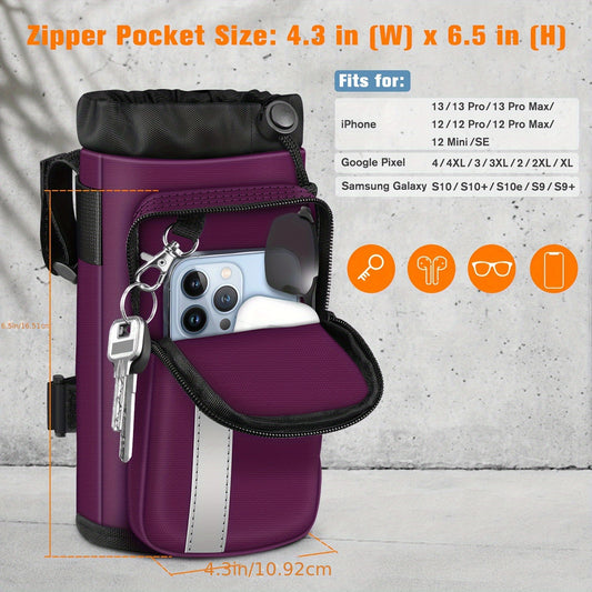 Universal Bike Cup Holder, Designed to Hold Water Bottles And Featuring Phone Pockets, Suitable for Strollers, Walkers, Golf Carts, Rollators, And Scooters, Perfect for Outdoor Activities And Cycling