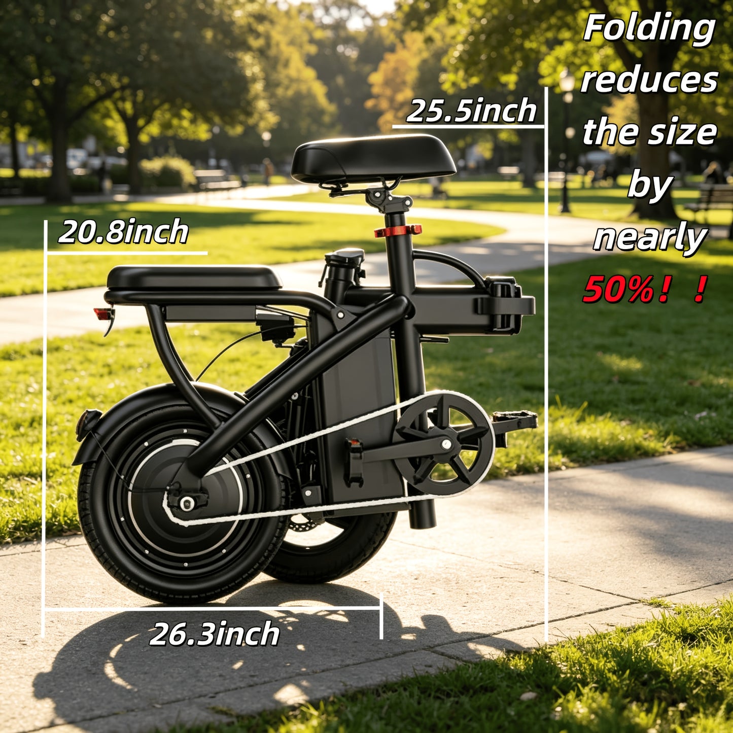 Electric Bike with 48V Battery & Brushless Motor, 15-25 MPH Folding E-Bike for Adults, Lightweight Commuter E-Bike with Removable Lithium Battery, 14-Inch Wheels, 25-Mile Range, Electric Bicycle for Teens & Commuters